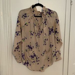 Rebecca Taylor Floral Silk Blouse w Pockets/Ruffle